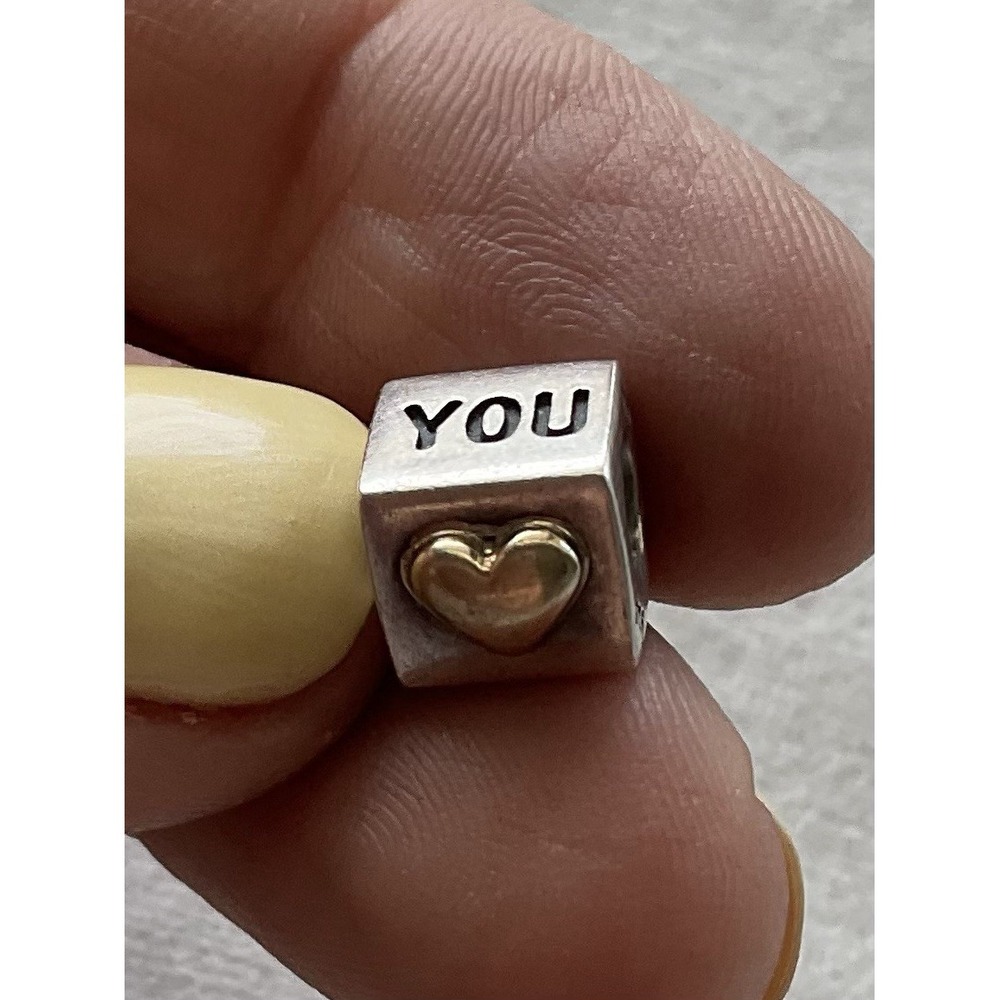 Pandora I Love You Cube Charm ALE 925 Sterling Silver Gold Accent